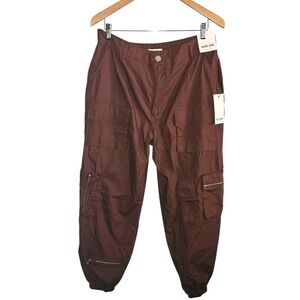 Rachel Paige Brown Cargo Jogger Parachute Pants Hip Hop Dance Grunge Size L NWOT